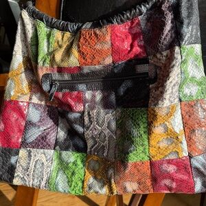 SANDRA Roberts Faux Snakeskin Shoulder Bag